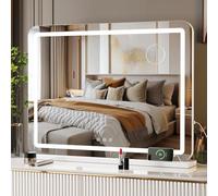 Clevich Miroir de Maquillage avec éclairage, 58 x 46 cm, Interrupteur Tactile avec intensité Variable, 3 Modes, avec USB et grossissement 10x, pour Chambre à Coucher, Salle de Bain, Couloir, Salon