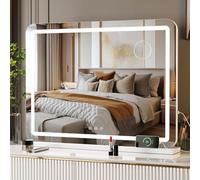 Clevich Miroir de Maquillage avec éclairage, 80 x 60 cm, Interrupteur Tactile avec intensité Variable, 3 Modes, avec USB et grossissement 10x, pour Chambre à Coucher, Salle de Bain, Couloir, Salon