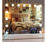 Clevich Miroir de Maquillage Hollywood avec éclairage et Bluetooth, 58 x 46 cm, avec lumière, 5 LED, intensité Variable, 3 Couleurs de lumière, USB, loupe 10x, contrôle Tactile, Miroir cosmétique