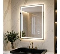 Clevich Miroir de Salle de Bain avec Éclairage 70 x 50 cm, LED, Anti-Buée, 3 Couleurs de Lumière, Intensité Variable, Contrôle Tactile, Miroir Mural Éclairé