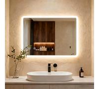 Clevich Miroir de Salle de Bain avec éclairage 70 x 50 cm, Miroir LED avec 3 Couleurs de lumière à intensité Variable, Verre trempé et Bord Mat, Interrupteur Tactile, Fonction mémoire, Anti-buée