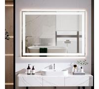 Clevich Miroir de Salle de Bain avec éclairage 80 x 60 cm, Miroir LED avec 3 Couleurs de lumière à intensité Variable, Verre trempé, Protection Contre Les Explosions, Interrupteur Tactile, Fonction