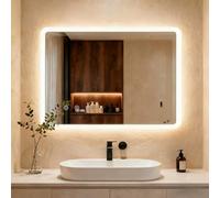 Clevich Miroir de Salle de Bain avec éclairage 80 x 60 cm, Miroir LED avec 3 Couleurs de lumière à intensité Variable, Verre trempé et Bord Mat, Interrupteur Tactile, Fonction mémoire, Anti-buée