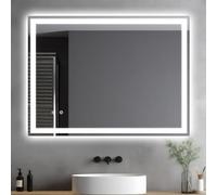 Clevich Miroir de salle de bain avec éclairage - 80 x 60 cm - Miroir LED avec 3 couleurs de lumière - Intensité variable - Interrupteur tactile et anti-buée - Verre trempé - Miroir de salle de bain