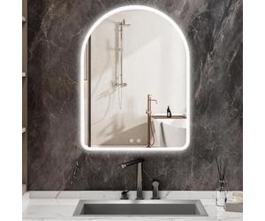 Clevich Miroir de salle de bain avec éclairage, arc 80x60cm avec interrupteur tactile, bande lumineuse COB améliorée, miroir mural éclairé, anti-buée, 3 couleurs de lumière