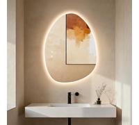 Clevich Miroir de Salle de Bain avec éclairage asymétrique 80 x 60 cm, Miroir LED avec 3 Couleurs de lumière à intensité Variable, Verre trempé, Interrupteur Tactile, Fonction mémoire, Anti-buée