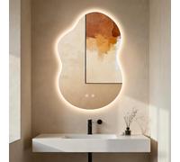 Clevich Miroir de Salle de Bain avec éclairage asymétrique 90 x 60 cm, Miroir LED avec 3 Couleurs de lumière à intensité Variable, Verre trempé, Interrupteur Tactile, Fonction mémoire, Anti-buée