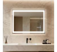 Clevich Miroir de Salle de Bain avec éclairage et Horloge, 70 x 50 cm, Miroir LED avec 3 Couleurs de lumière à intensité Variable, Verre trempé et Horloge numérique, Interrupteur Tactile, Fonction
