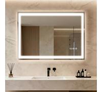 Clevich Miroir de Salle de Bain avec éclairage et Horloge, 80 x 60 cm, Miroir LED avec 3 Couleurs de lumière à intensité Variable, Verre trempé et Horloge numérique, Interrupteur Tactile, Fonction