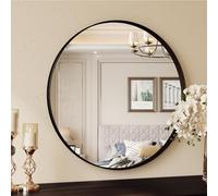 Clevich Miroir de Salle de Bain Rond 60x60 cm, Miroir Mural Luxueux à Cadre Profond en Aluminium, Miroir Décoratif, Miroir Suspendu pour Salon, Chambre, Entrée,Décoration Murale, Noir