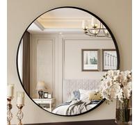 Clevich Miroir de Salle de Bain Rond 80x80 cm, Miroir Mural Luxueux à Cadre Profond en Aluminium, Miroir Décoratif, Miroir Suspendu pour Salon, Chambre, Entrée,Décoration Murale, Noir