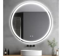Clevich Miroir de Salle de Bain Rond avec éclairage 60 cm, Miroir Mural de Salle de Bain, 3 Couleurs de lumière, intensité Variable, avec Interrupteur Tactile et désembuage