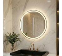 Clevich Miroir de Salle de Bain Rond avec éclairage 60 cm, Miroir Mural de Salle de Bain, 3 Couleurs de lumière, intensité Variable, avec Interrupteur Tactile et désembuage