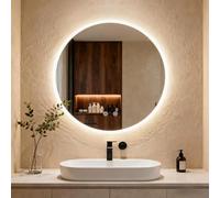 Clevich Miroir de Salle de Bain Rond de 60 cm, Miroir LED avec 3 Couleurs de lumière à intensité Variable, Verre trempé et Bord Mat, Interrupteur Tactile, Fonction mémoire, Anti-buée, Miroir de Salle