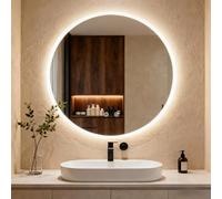 Clevich Miroir de Salle de Bain Rond de 80 cm, Miroir LED avec 3 Couleurs de lumière à intensité Variable, Verre trempé et Bord Mat, Interrupteur Tactile, Fonction mémoire, Anti-buée, Miroir de Salle