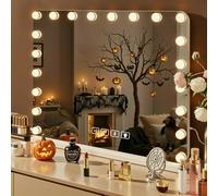 Clevich Miroir Hollywood Bluetooth 80 x 60 cm avec éclairage, Miroir Maquillage Lumineux avec 20 Ampoules LED, 3 Couleurs de lumière à intensité Variable, Port USB, Loupe 10x, Blanc