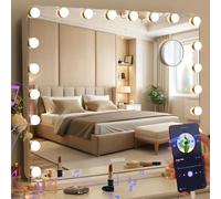 Clevich Miroir Hollywood Bluetooth 80 x 60 cm avec éclairage, Miroir Maquillage Lumineux avec 20 Ampoules LED, 3 Couleurs de lumière à intensité Variable, Port USB, Loupe 10x, Blanc