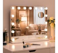 Clevich Miroir Maquillage Hollywood 15 Ampoules LED 58 x 46 cm, Miroir Coiffeuse Lumineux Contrôle Tactile avec Luminosité Réglable et Loupe à Grossissement, sur Table/sur Mur et USB, Blanc