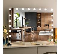 Clevich Miroir Maquillage Hollywood 20 Ampoules LED 80 x 60 cm, Miroir Coiffeuse Lumineux Contrôle Tactile avec Luminosité Réglable et Loupe à Grossissement, sur Table/sur Mur et USB, Blanc