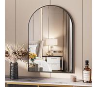 Clevich Miroir Mural 66 x 96 cm, Miroir de Salle de Bain avec Cadre en Aluminium, Arc, Semi-Circulaire, Verre trempé, pour Salle de Bain, Couloir, Salon, Chambre à Coucher, Noir
