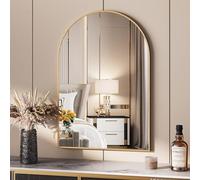 Clevich Miroir Mural incurvé 66x96 cm, Miroir Mural décoratif HD pour Salle de Bain, Luxueux à Cadre en Aluminium, Verre trempé, pour Salle de Bain, Couloir, Salon, Chambre à Coucher, Doré