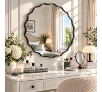 Clevich Miroir Mural Rond Ondulé, Miroir Salle de Bain Aluminium, Ø70 cm | Miroir Décoratif à Contour avec Bordure Ondulée, en Aluminium, à suspendre ou à poser, pour Salle de Bain, Entrée, Salon