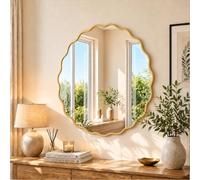 Clevich Miroir Mural Rond Ondulé, Miroir Salle de Bain Aluminium, Ø70 cm | Miroir Décoratif à Contour avec Bordure Ondulée, en Aluminium, à suspendre ou à poser, pour Salle de Bain, Entrée, Salon