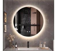 Clevich Miroir Salle de Bain avec Eclairage Rond 60cm Mural Anti-Buée