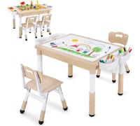 Clevich Salon de Jardin pour Enfant avec Grand Espace de Rangement, Table d'activité réglable en Hauteur, Plateau réversible pour Graffiti et Blocs de Construction, 4 boîtes latérales, Bureau pour la