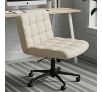 Clevich Siège de Tailleur Érgonome sans Accoudoirs, Criss Cross Chair Réglable en Hauteur, Siège Large pour Maquillage, Bureau à Domicile, Studio, Chambre à Coucher (Lin, Beige)