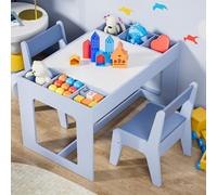 Clevich Table avec 2 Chaises avec Rangement, pour Enfant avec Plateau de Table Réversible, Bureau avec 2 PCS Chaise pour l'école, la Garderie, Bureau Enfant 3 Ans, Bleu
