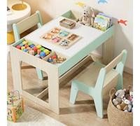 Clevich Table avec 2 Chaises avec Rangement, pour Enfant avec Plateau de Table Réversible, Bureau avec 2 PCS Chaise pour l'école, la Garderie, Bureau Enfant 3 Ans (Vert)