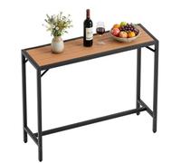 Clevich Table Haute de Jardin, 120 x 38 x 98 cm, Mange Debout Exterieur avec Plateau Étanche, Table de Bar Jardin avec Pieds Réglables en Hauteur pour Salle à Manger, Balcon, Patio, Couleur Bois