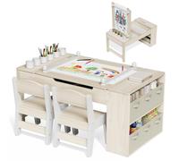 Clevich Table pour Enfant avec 2 chaises, en Bois, Groupe de Rangement, Table de coloriage pour Enfants à partir de 3 Ans, Bureau de coloriage et de Bricolage, Jaune