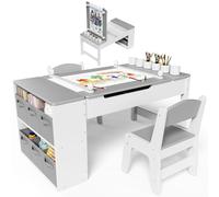 Clevich Table pour Enfant avec 2 chaises, en Bois, Groupe de Rangement, Table de coloriage pour Enfants à partir de 3 Ans, Bureau de coloriage et de Bricolage, Gris