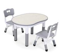 Clevich Table pour Enfant avec 2 Chaises, Réglable Hauteur, Table de Peinture pour Garderie, Maison, Chambre d'enfant, Ensemble Multifonctionnel Bureau Dessin Enfant pour Jouer, Lire (Gris)