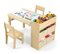 Clevich Table pour Enfant avec 2 Chaises, Table avec Espace de Rangement, Ensemble de Chaises en Bois, Bureau de Peinture avec Rouleau en Papier et 4 Boîtes de Rangement, Jaune