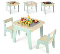 Clevich Table pour Enfant avec 2 PCS Chaises, Ensemble de Bureau et Chaises, Table Enfant avec Rangement, Tableau Double Face, Tableau des Blocs de Construction, pour Fille Garcon 3+ Ans, Vert