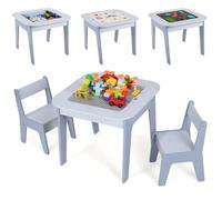 Clevich Table pour Enfant avec 2 PCS Chaises, Ensemble de Bureau et Chaises, Table Enfant avec Rangement, Tableau Double Face, Tableau des Blocs de Construction, pour Fille Garcon 3+ Ans, Bleu