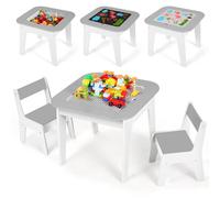 Clevich Table pour Enfant avec 2 PCS Chaises, Ensemble de Bureau et Chaises, Table Enfant avec Rangement, Tableau Double Face, Tableau des Blocs de Construction, pour Fille Garcon 3+ Ans, Gris