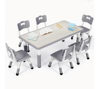 Clevich Table pour Enfant avec 6 chaises, Ensemble de chaises pour Maternelle et Chambre d'enfant, Groupe de Table réglable en Hauteur, Meubles en Plastique, Ensemble de sièges pour garçons et Filles