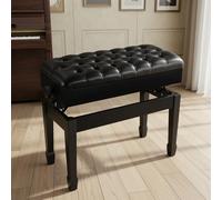 Clevich Tabouret de Piano Double Réglable Hauteur 50-58 cm, Banc de Piano avec Espace Rangement, Banquette Piano avec Coussin en Cuir PU, Pieds courbés en Bois Massif, Charge maximale : 200 kg, Noir