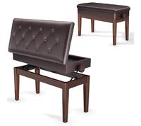 Clevich Tabouret de Piano réglable en Hauteur 48-58 cm, Banc de Piano Double, avec Espace de Rangement, Banquette Piano avec Coussin en Cuir PU, Charge maximale : 200 kg, Couleur Noyer