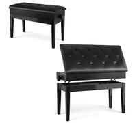 Clevich Tabouret de Piano réglable en Hauteur 48-58 cm, Banc de Piano Double, avec Espace de Rangement, Banquette Piano avec Coussin en Cuir PU, Charge maximale : 200 kg, Noir