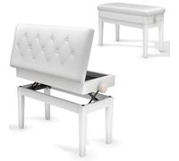 Clevich Tabouret de Piano réglable en Hauteur 48-58 cm, Banc de Piano Double, avec Espace de Rangement, Banquette Piano avec Coussin en Cuir PU, Charge maximale : 200 kg, Blanc