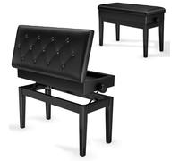 Clevich Tabouret de Piano réglable en Hauteur 48-58 cm, Banc de Piano Double, avec Espace de Rangement, Banquette Piano avec Coussin en Cuir PU, Charge maximale : 200 kg, Noir