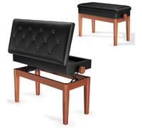 Clevich Tabouret de Piano réglable en Hauteur 48-58 cm, Banc de Piano Double, avec Espace de Rangement, Banquette Piano avec Coussin en Cuir PU, Charge maximale : 200 kg, Couleur Bois
