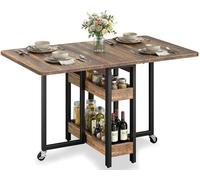 Clevich Tavolo da pranzo pieghevole Mobile Con 2 ripiani, per 4-6 Persone, ideale per spazi ridotti, ingombro da chiuso: Solo 0,218 m³, per cucina e CASA, 133x80x75 cm, Legno di Tigre.