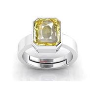 CLEVIO Bague réglable avec saphir jaune 12,00 carats - Original et certifié Pukhraj naturel non chauffé et non traité - Taille libre Anguthi pour homme et femme - B0C19H88MRNAMZ, Small, Gemme