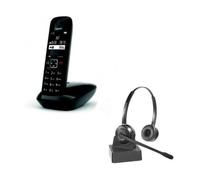 Cleyver - Téléphone GIGASET AS690 DECT, sans Fil, Noir et Casque Duo ODHW15, Longue Portée, 2 Ecouteurs